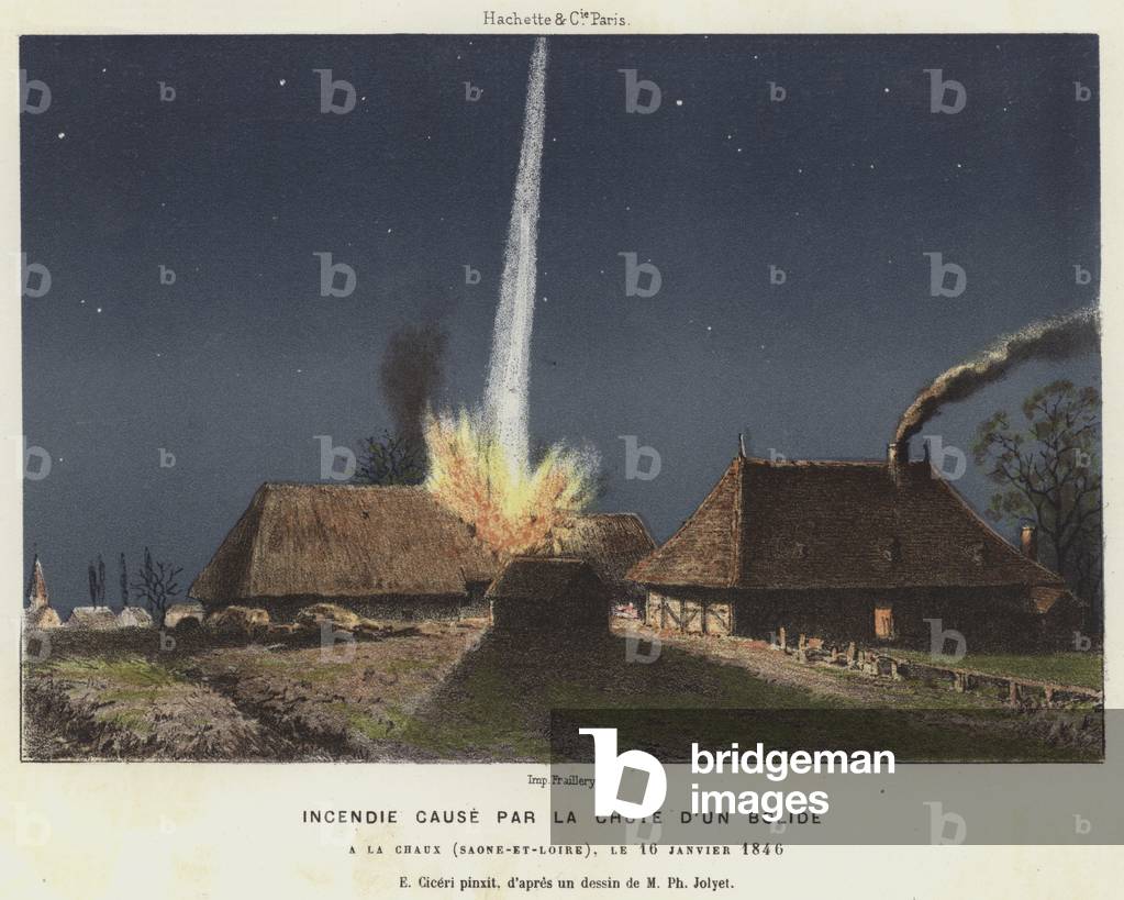 Incendie cause par la chute d'un bolide (colour litho)
