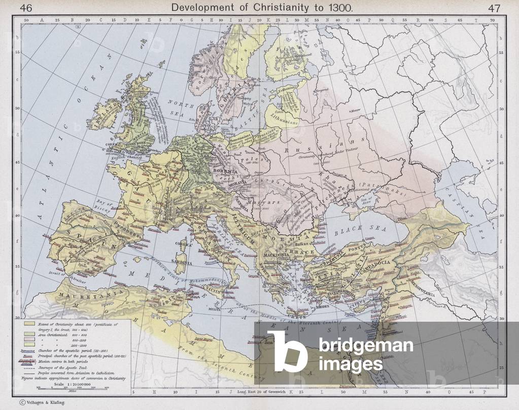 Development of Christianity to 1300 (colour litho)
