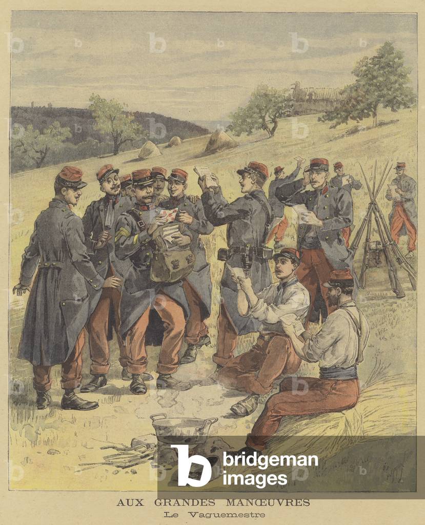 French military manoeuvres (colour litho)