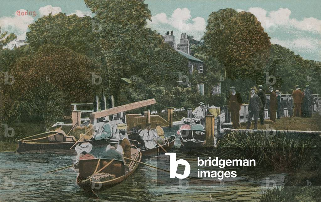 Goring - boating on the river. Postcard sent in 1913.
