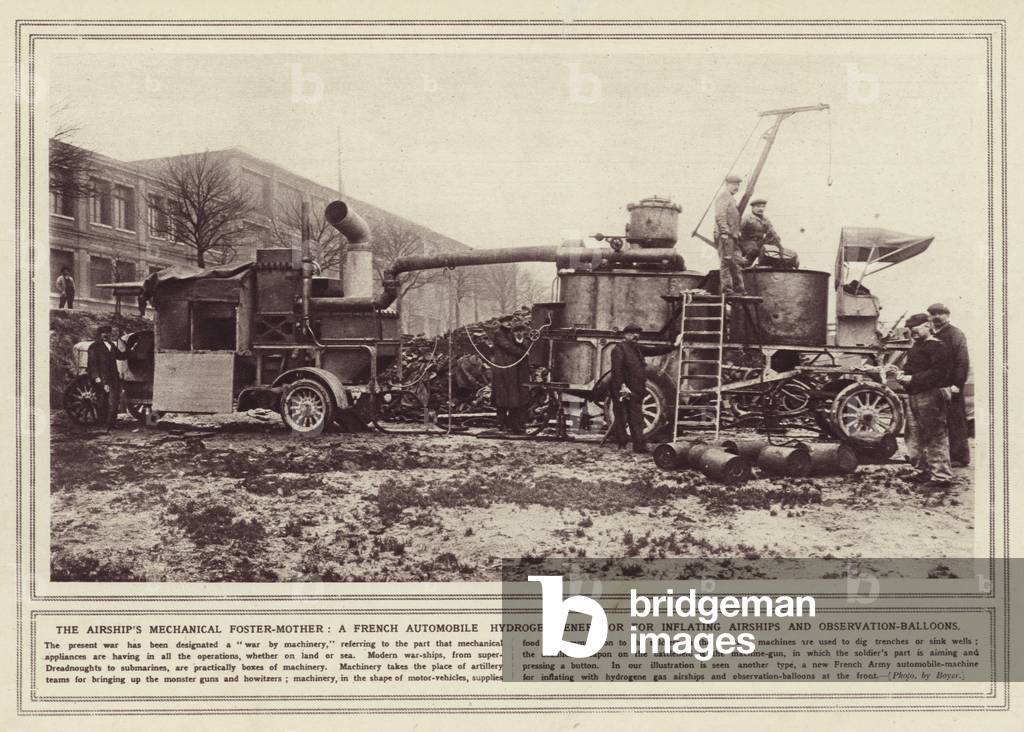 The airship's mechanical foster-mother, a French automobile hydrogen-generator for inflating airships and observation-balloons (b/w photo)