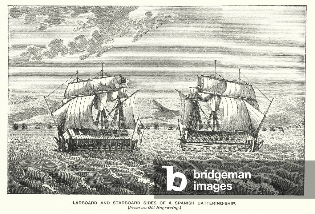 Gibraltar: Larboard and Starboard Sides of a Spanish Battering-Ship (engraving)