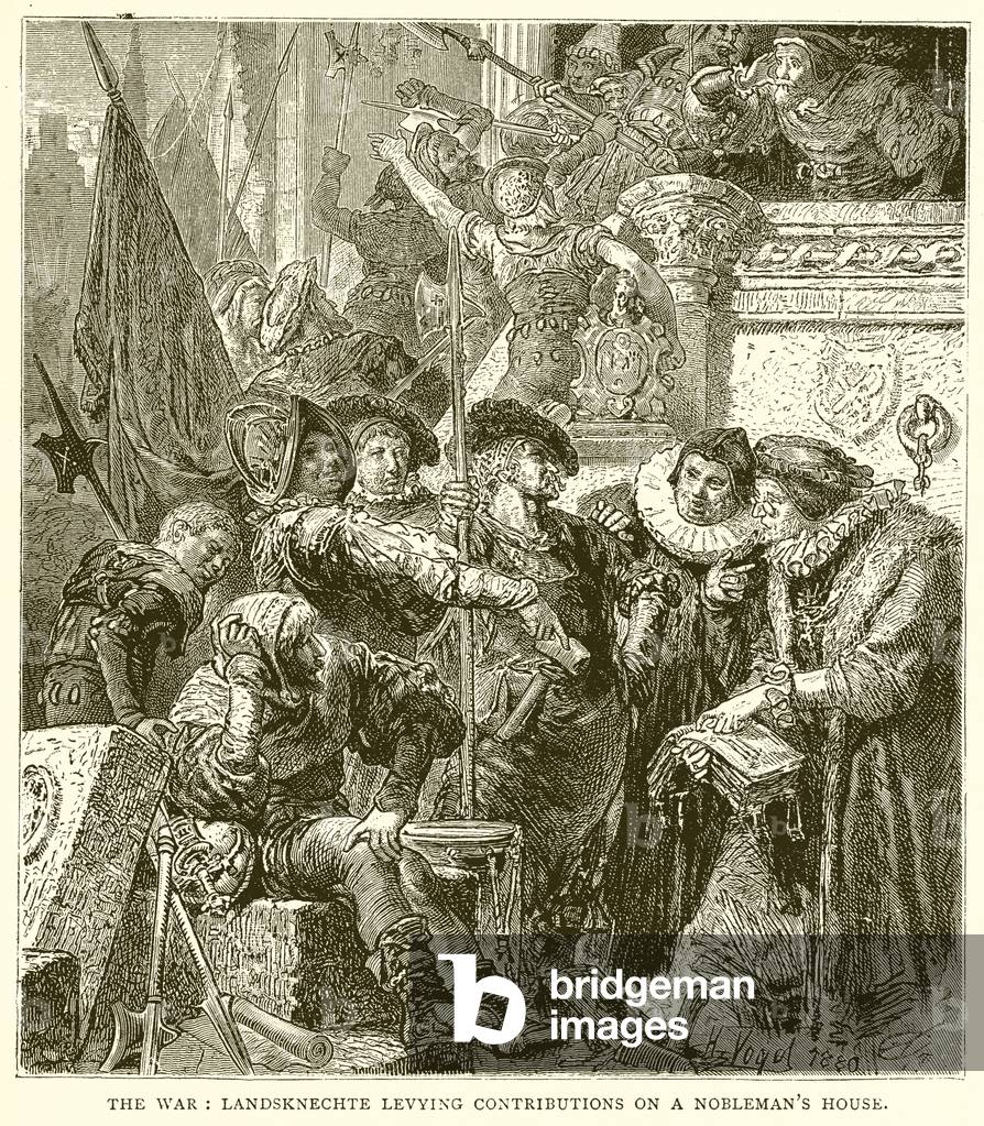 The War: Landsknechte levying Contributions on a Nobleman's House (engraving)