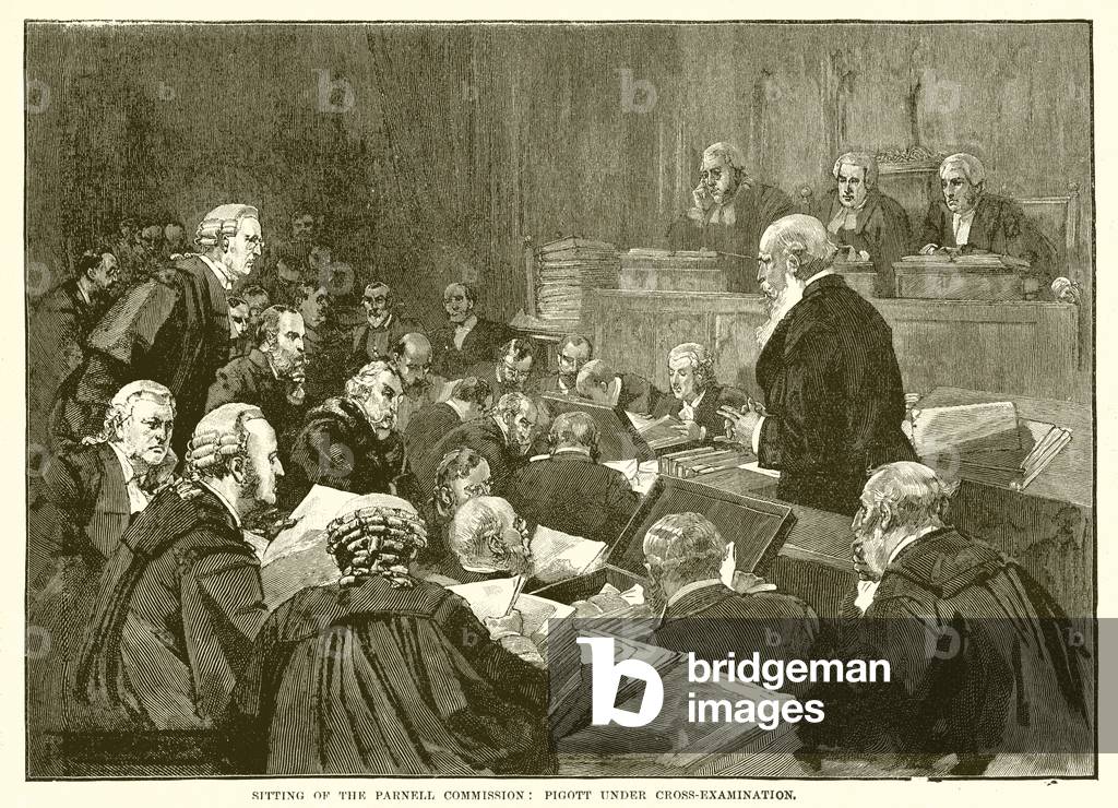 Sitting on the Parnell Commission : Pigott under Cross-Examination (engraving)