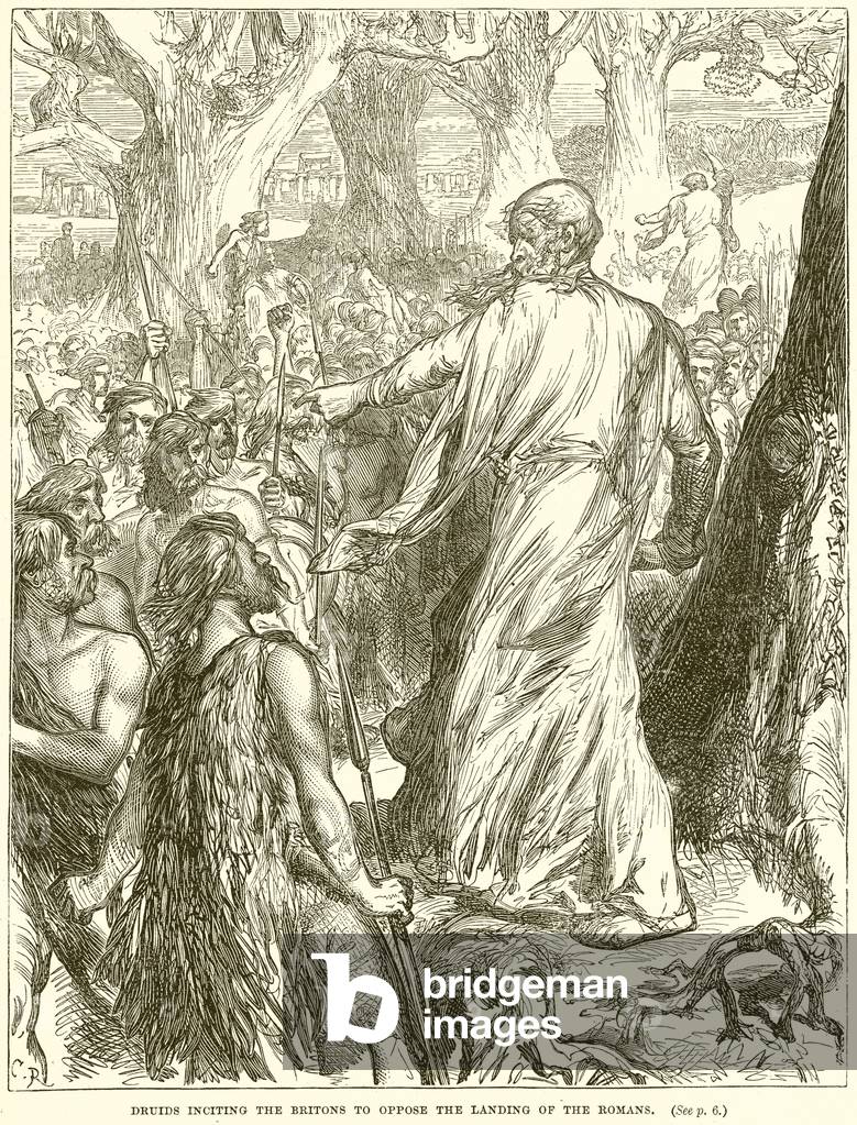 Druids inciting the Britons to oppose the landing of the Romans (engraving)