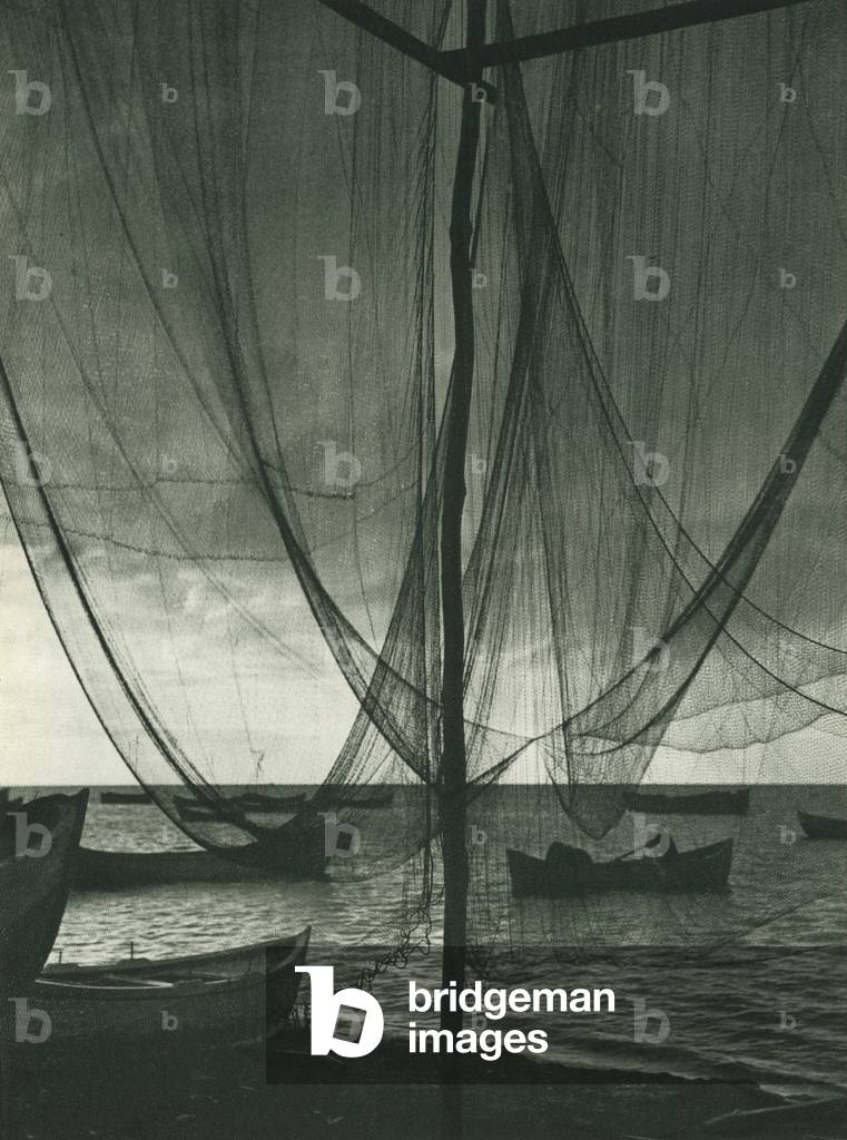 Turkey: Balik aglari, Fishing-Nets near Sinop on the Black Sea (b/w photo)