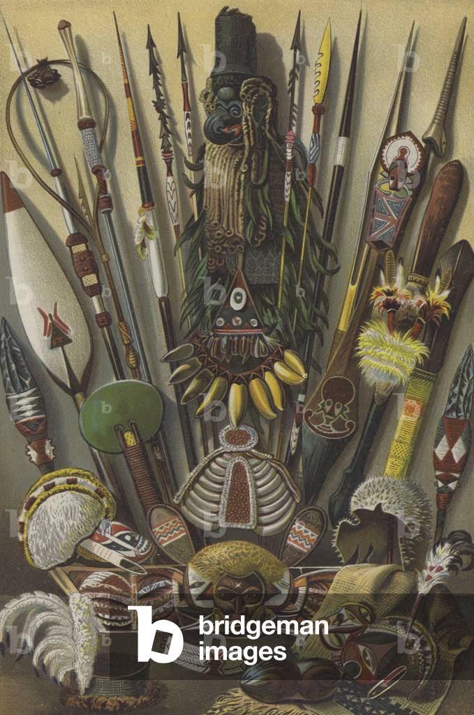 Melanesian and Micronesian weapons and instruments (chromolitho)