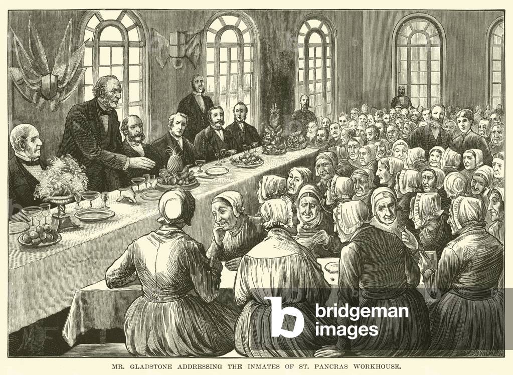 Mr Gladstone addressing the Inmates of St Pancras Workhouse (engraving)