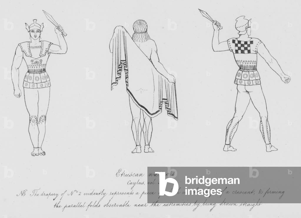 Etruscan warriors, Caylus, vol 5 (engraving)