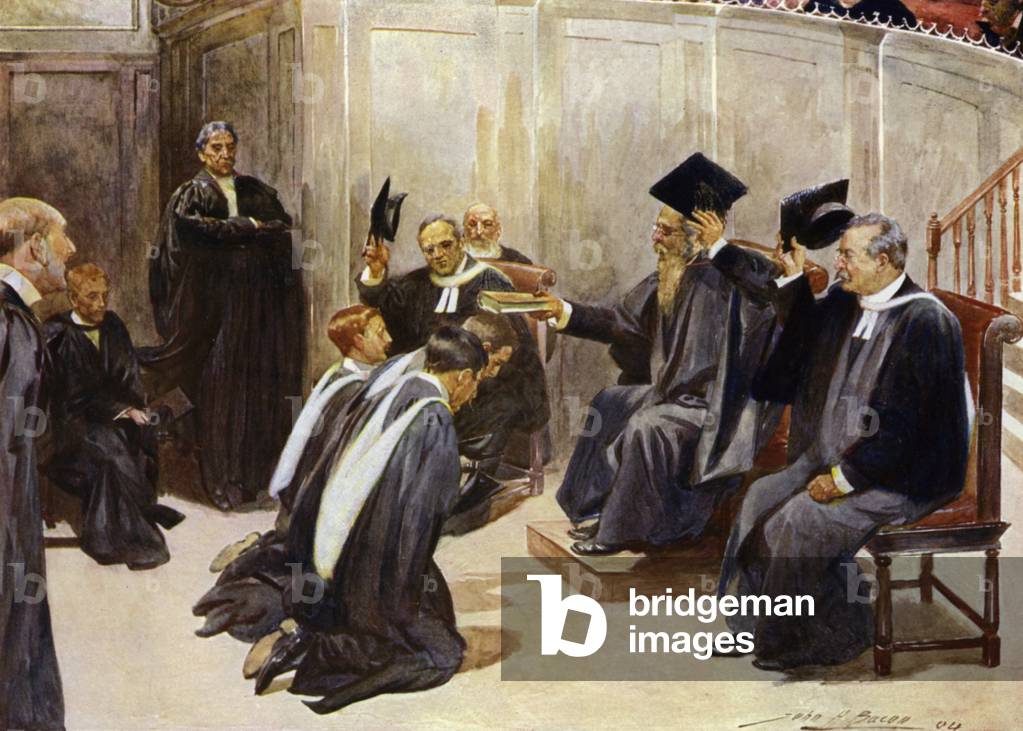Conferring degrees in Sheldonian Theatre, Oxford (colour litho)