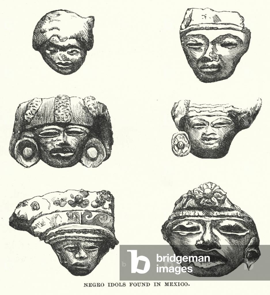 Negro idols found in Mexico (engraving)
