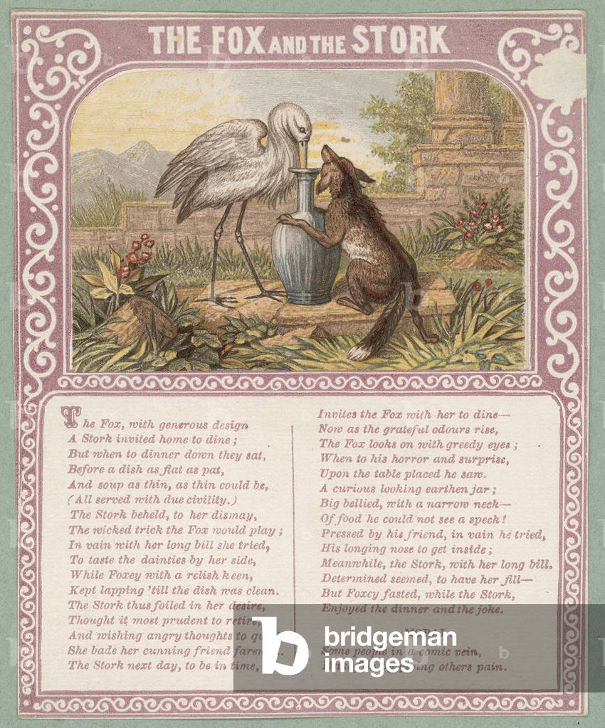 The Fox And The Stork (colour litho)