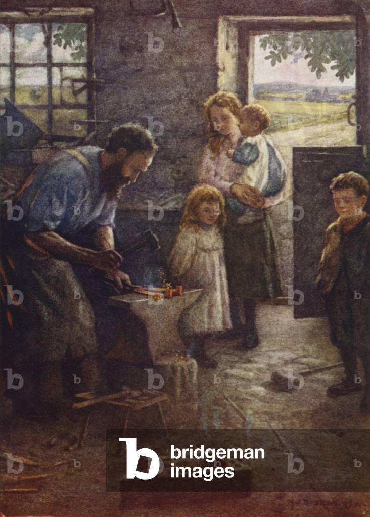 The Village Blacksmith (colour litho)