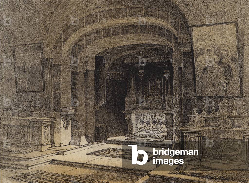 Shrine of the Annunciation, Nazareth (colour litho)