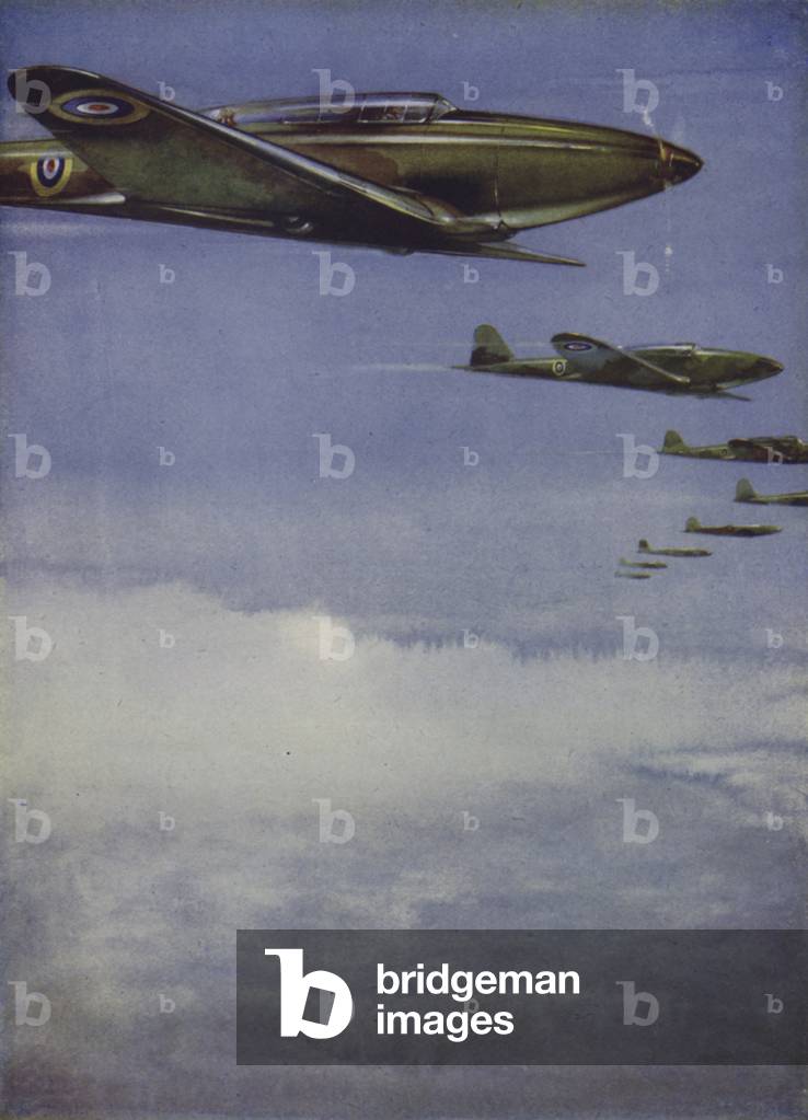 British Fairey Battle light bombers flying in formation (colour litho)