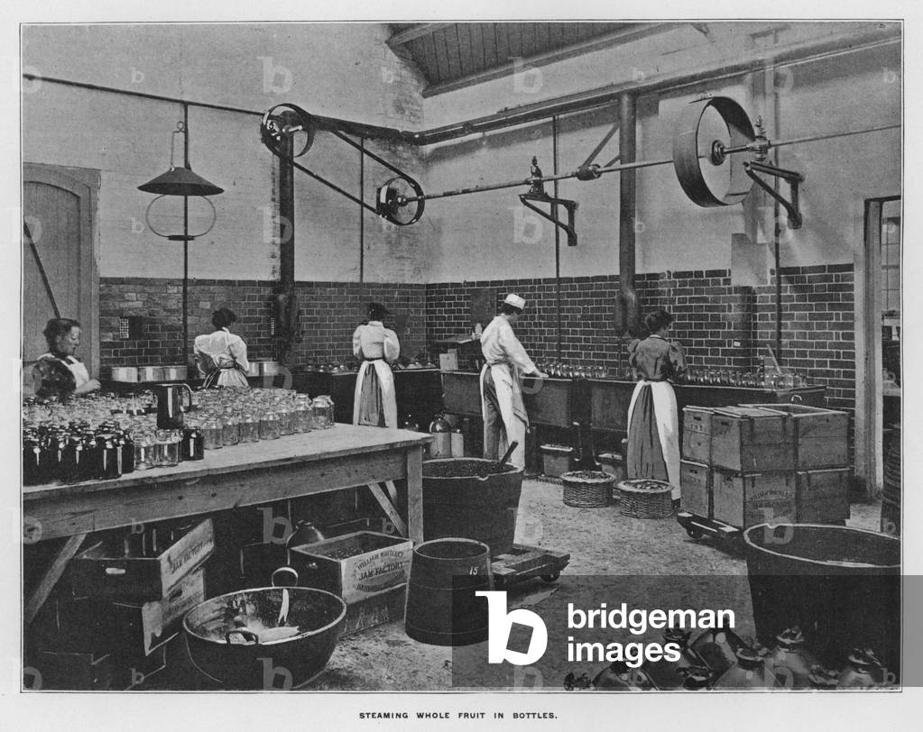Whiteley's Farms: Steaming whole fruit in bottles (b/w photo)