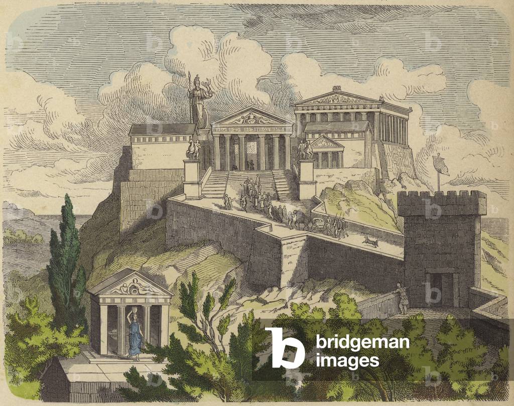 The Parthenon on the Acropolis, Athens (coloured engraving)