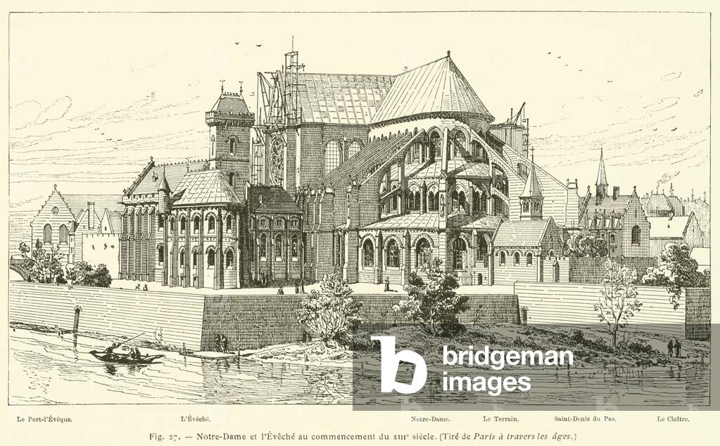 Notre-Dame et l'Eveche au commencement du XIIIe siecle (engraving)