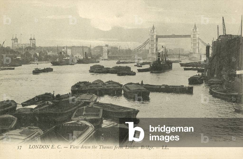 View of the Thames from London Bridge (b/w photo)