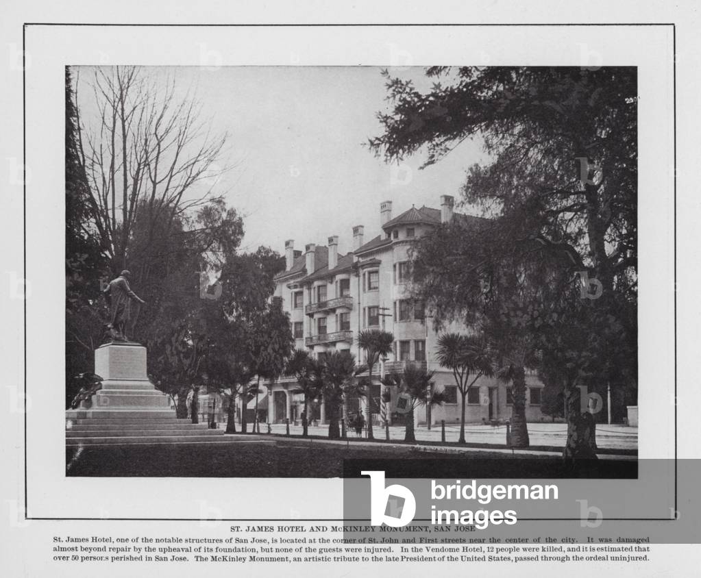 San Francisco: St James Hotel and McKinley Monument, San Jose (b/w photo)
