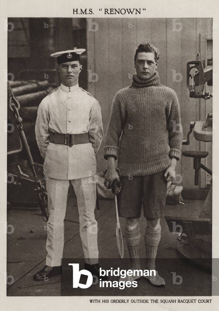Prince of Wales with his orderly aboard HMS Renown (b/w photo)