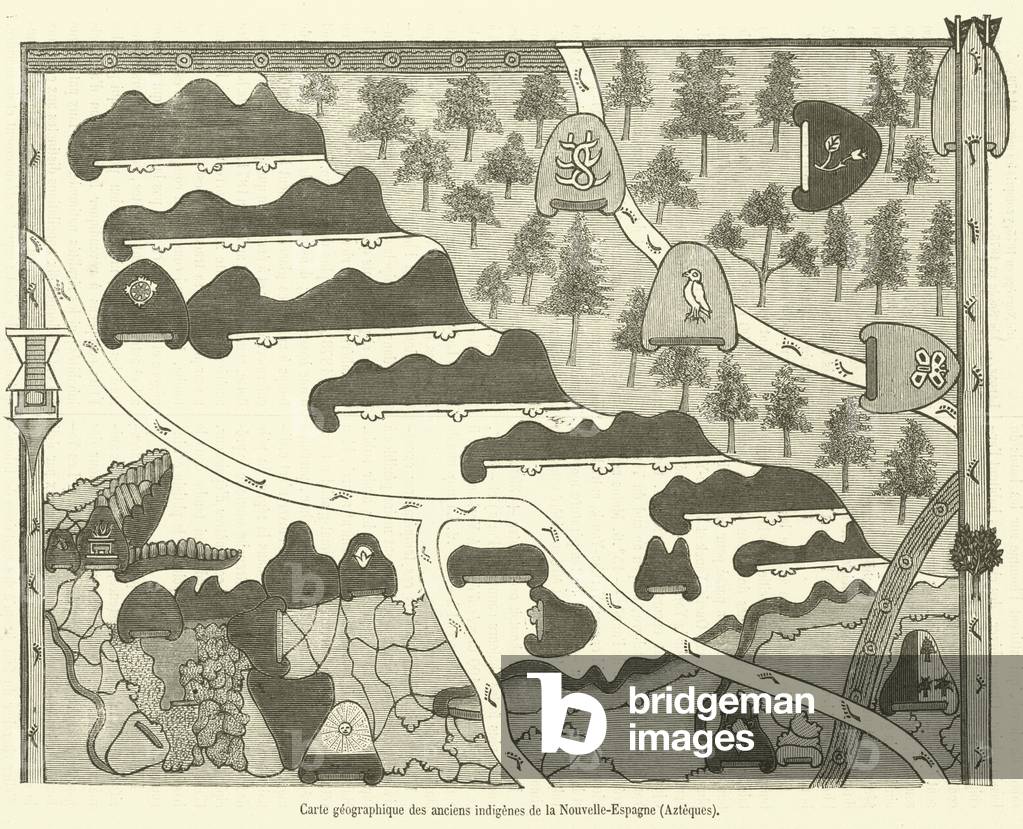 Carte geographique des anciens indigenes de la Nouvelle-Espagne, Azteques (engraving)