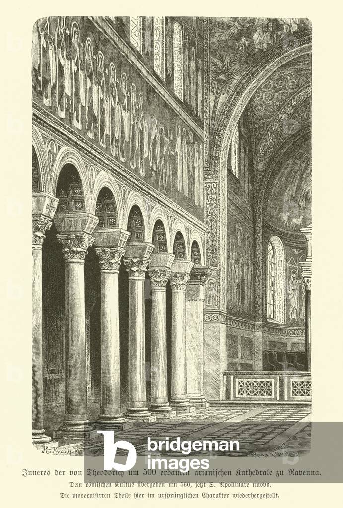 Interior of the Basilica of Sant'Appolinare Nuovo, Ravenna, Italy (engraving)