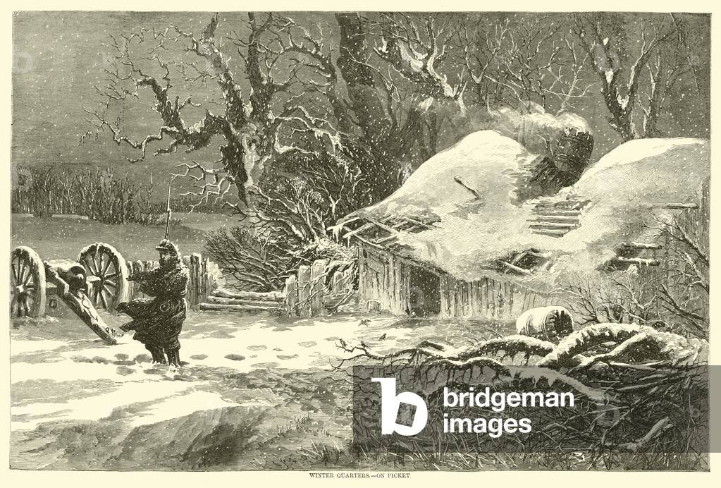 Winter Quarters, on Picket, February 1864 (engraving)