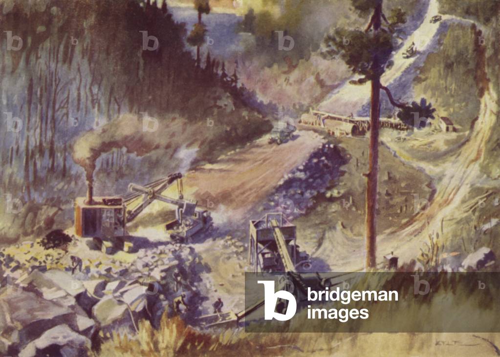 Building the Motor Roads (colour litho)