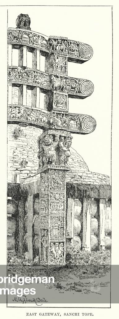 India: East Gateway, Sanchi Tope (engraving)