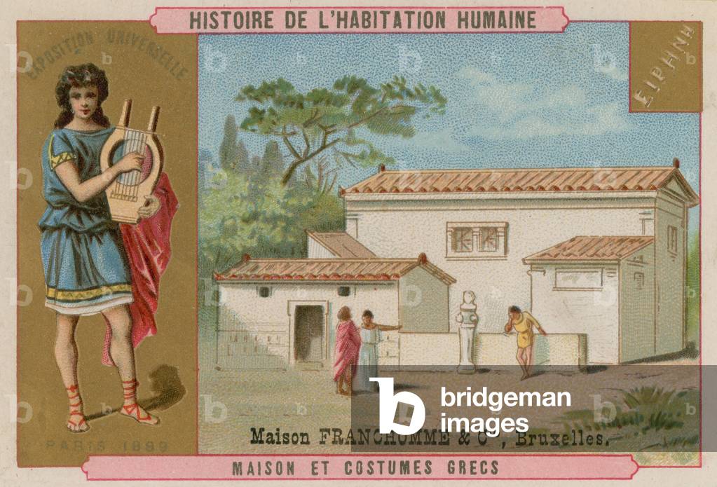 Ancient Greek house and costume (chromolitho)