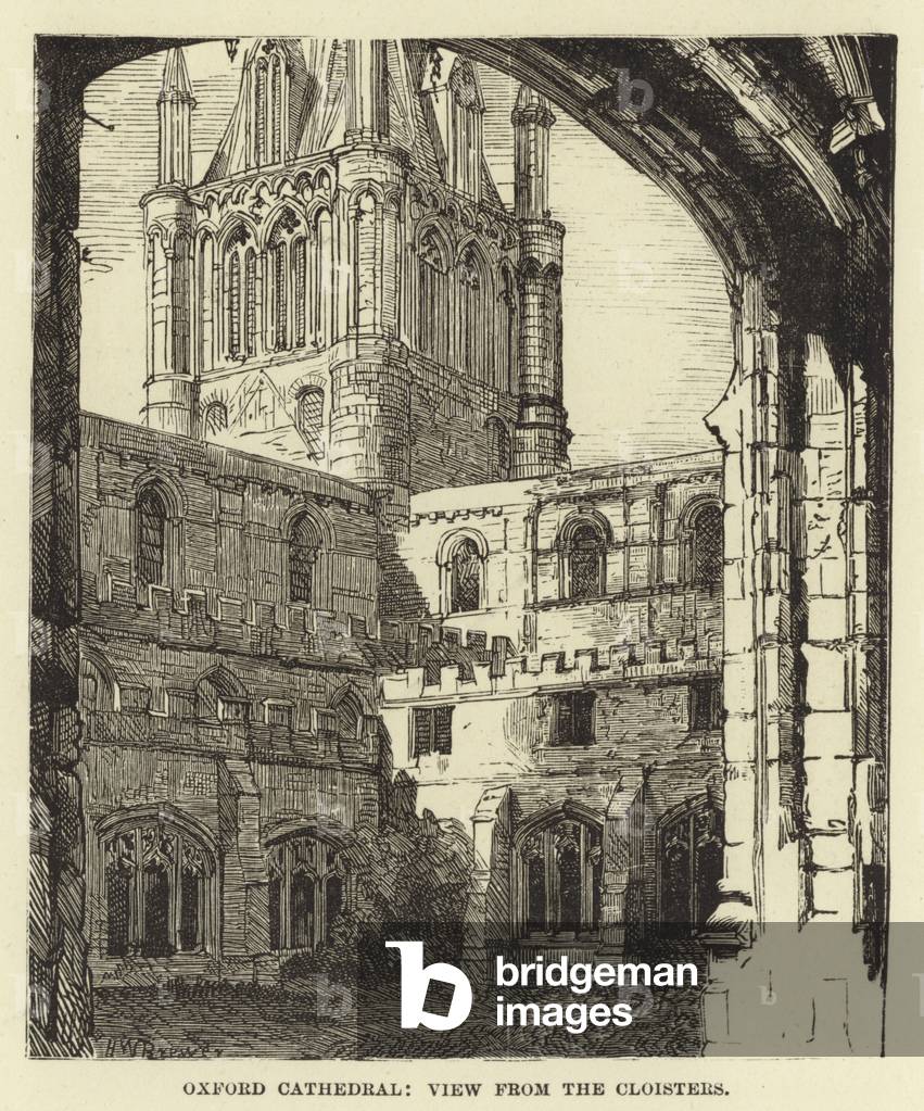 Oxford Cathedral, view from the cloisters (engraving)
