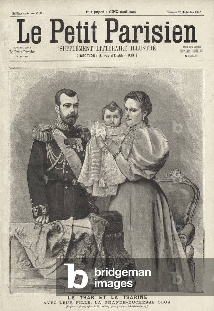 Tsar Nicholas II and Tsarina Alexandra of Russia with their daughter, Grand Duchess Olga (engraving)