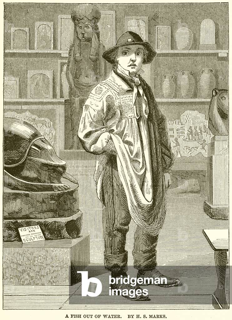 Boy at Museum, A Fish Out of Water (engraving)
