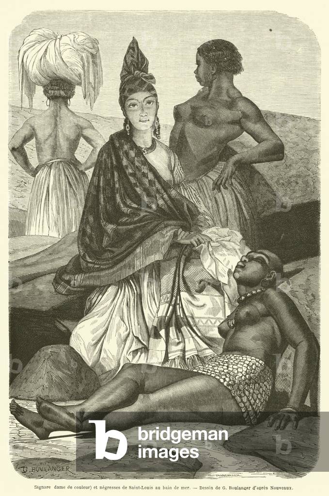 Signare dame de couleur et negresses de Saint-Louis au bain de mer (engraving)