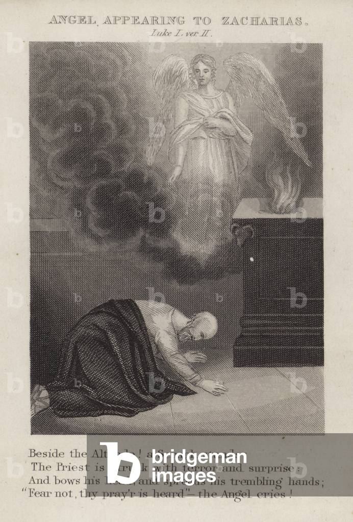 Angel appearing to Zacharias, Luke I, ver II (engraving)