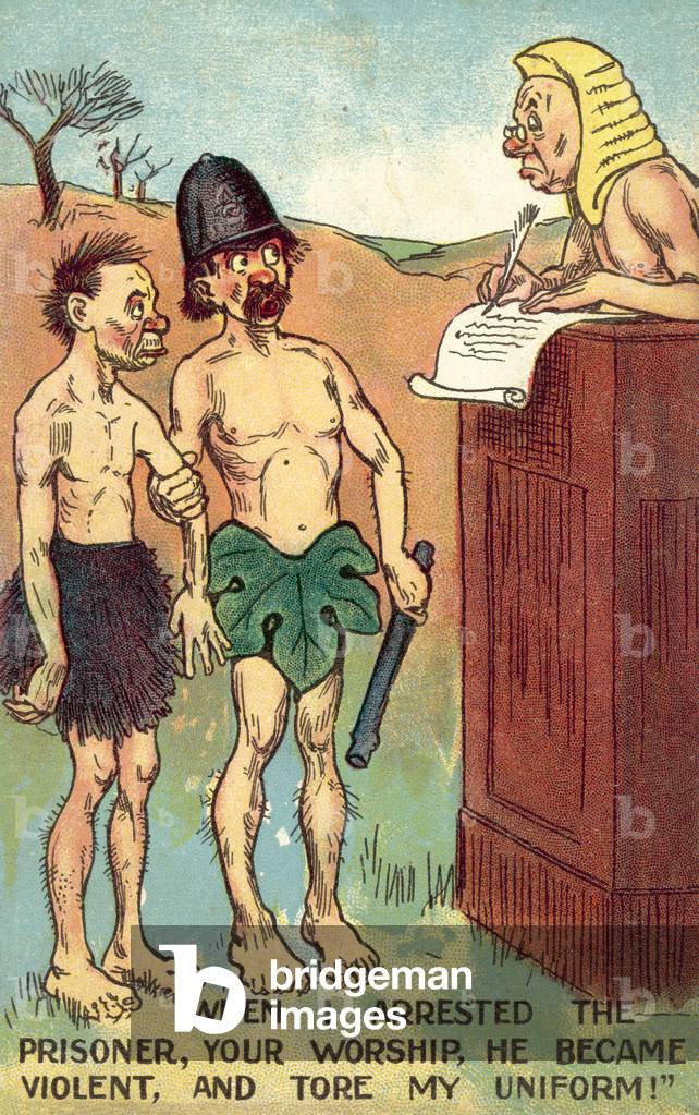 Prehistoric justice (colour litho)