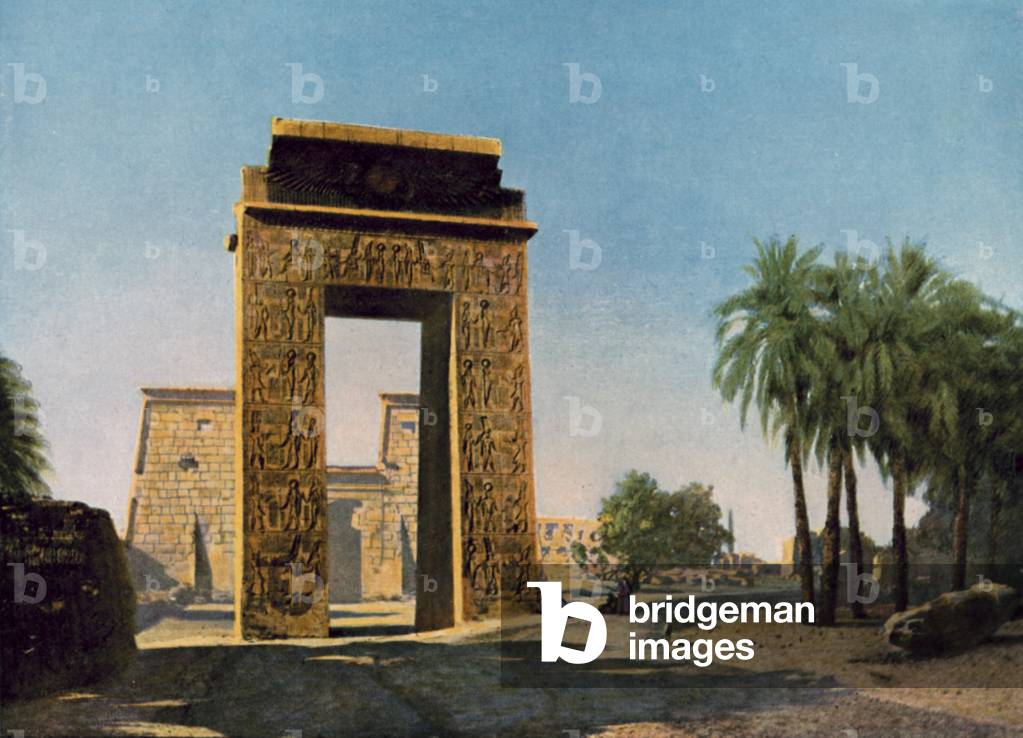 Karnak, Ptolomey Gateway and the Temple of Khonsu, God of the Moon (coloured photo)