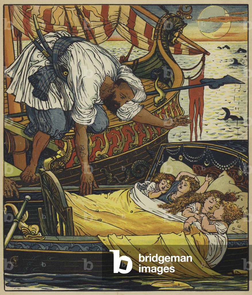The Corsair rescues the Children (colour litho)