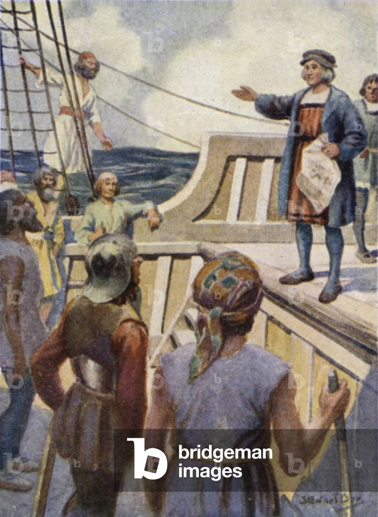 Columbus addressing the Mutineers (colour litho)