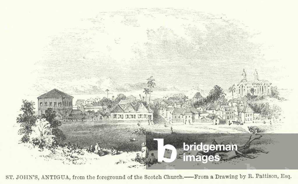 St John's, Antigua, from the foreground of the Scotch Church (engraving)