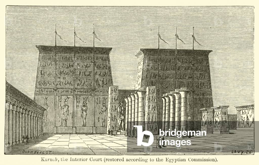 Karnak, the Interior Court, restored according to the Egyptian Commission (engraving)