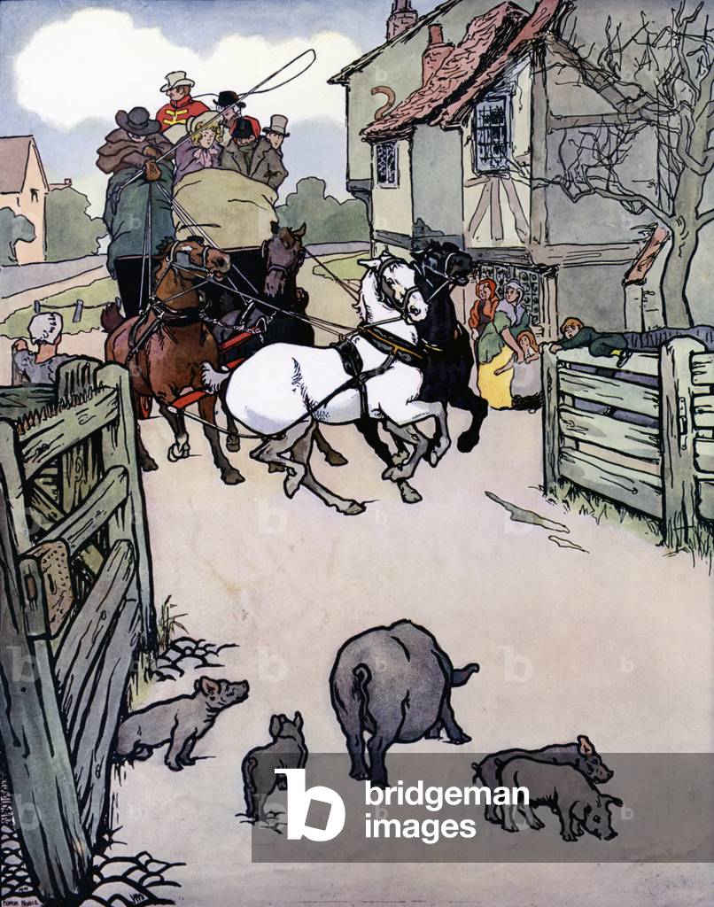 Trouble at the turnpike (colour litho)