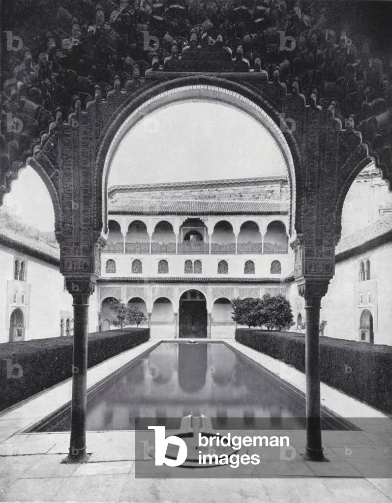 The Court of Myrtles, Alhambra (b/w photo)