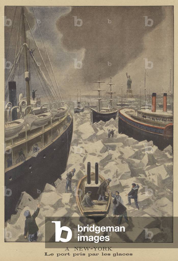New York Harbor icebound (colour litho)