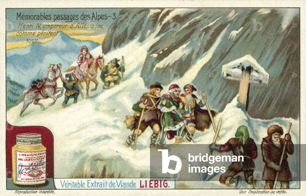 The Holy Roman Emperor Henry IV crossing the Alps to do penance in 1077, early 20th century (chromolitho)