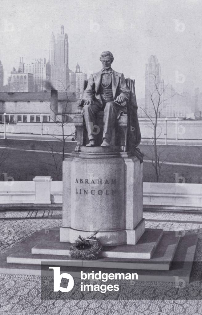 Chicago: Lincoln Statue, Grant Park (b/w photo)