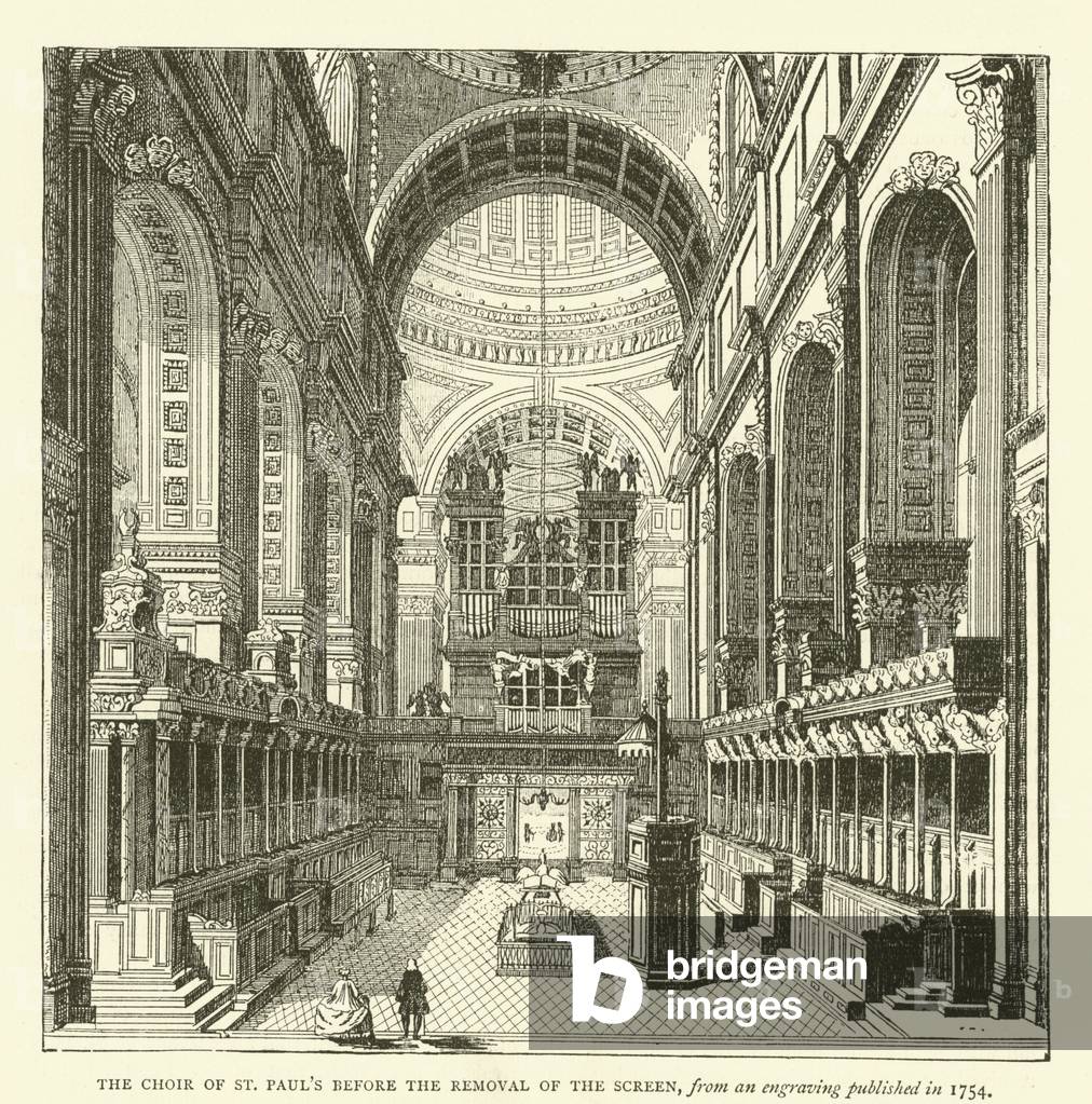 The choir of St Paul's before the removal of the screen, from an engraving published in 1754 (engraving)