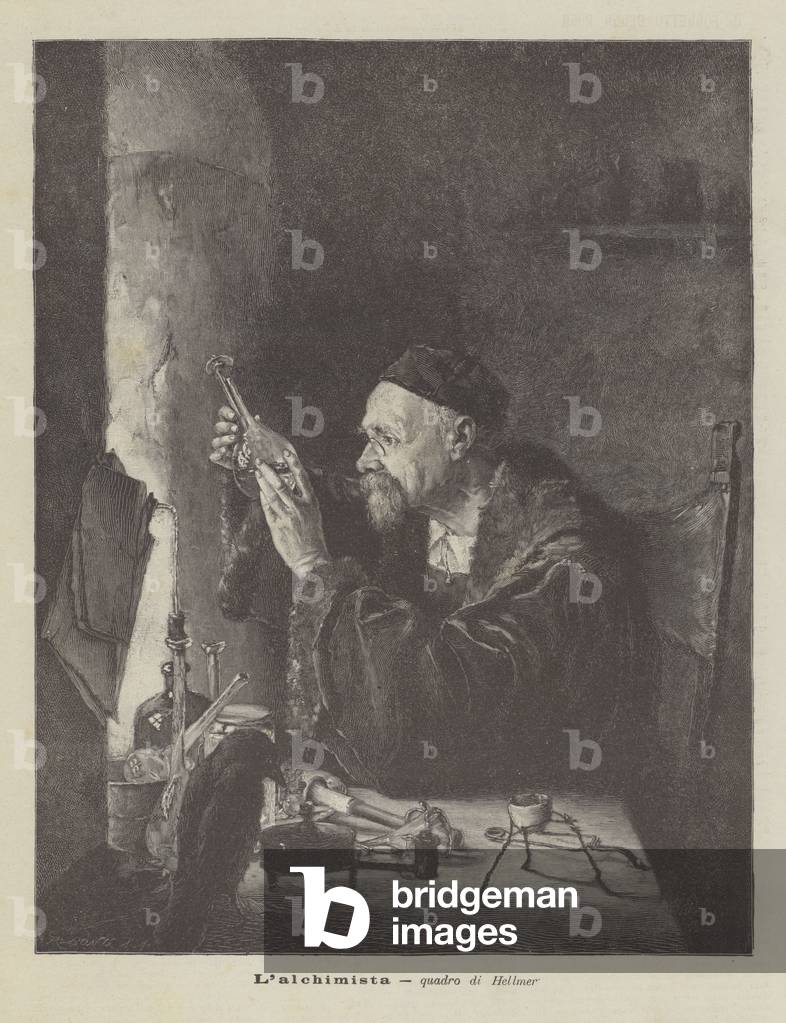 The Alchemist, painting by Hellmer (engraving)