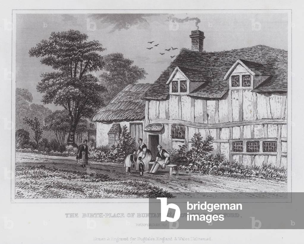 The birthplace of John Bunyan, Elstow, near Bedford, Bedfordshire (engraving)